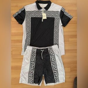 NWT Duval Men’s 3XL 2-Piece Set - Black & White Greek Key Quarter-Zip